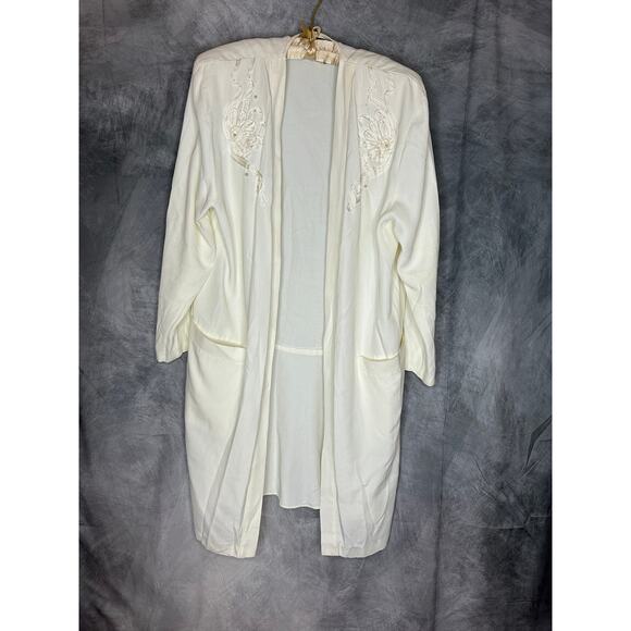 VTG Kimono Duster Women SZ 14 Cream Career Floral Accent Preppy Professional - Picture 1 of 9